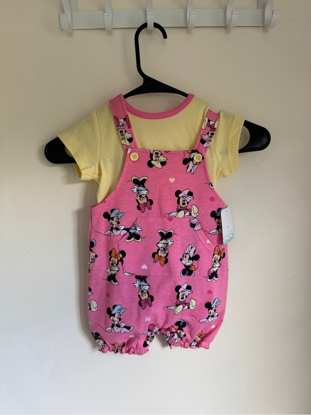 Disney Pink Minnie Mouse Overall Romper with Yellow Tee
